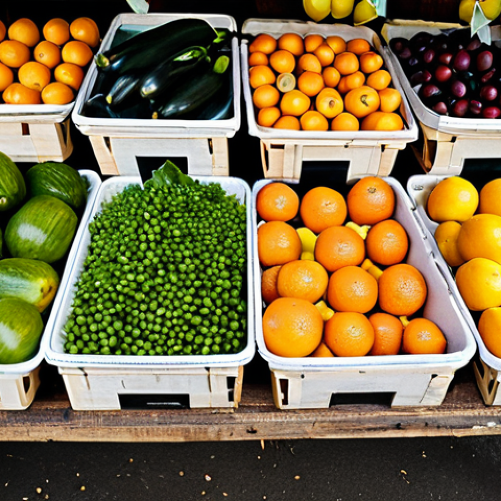 A professional, high-resolution photograph capturing an abundant and vibrant display of fresh, locally sourced, and seasonal fruits and vegetables. The produce is artfully arranged on a rustic wooden market stall, showcasing a variety of colors, textures, and natural forms. Soft, diffused natural light illuminates the scene, emphasizing the freshness and quality of the unprocessed foods. The atmosphere is clean, inviting, and reflective of a thriving local farmer's market.
    **Safe for work, appropriate content, fully clothed, modest, professional photography, perfect anatomy, correct proportions, natural pose, well-formed hands, proper finger count, natural body proportions, high quality, detailed.**