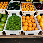 A professional, high-resolution photograph capturing an abundant and vibrant display of fresh, locally sourced, and seasonal fruits and vegetables. The produce is artfully arranged on a rustic wooden market stall, showcasing a variety of colors, textures, and natural forms. Soft, diffused natural light illuminates the scene, emphasizing the freshness and quality of the unprocessed foods. The atmosphere is clean, inviting, and reflective of a thriving local farmer's market.
    **Safe for work, appropriate content, fully clothed, modest, professional photography, perfect anatomy, correct proportions, natural pose, well-formed hands, proper finger count, natural body proportions, high quality, detailed.**
