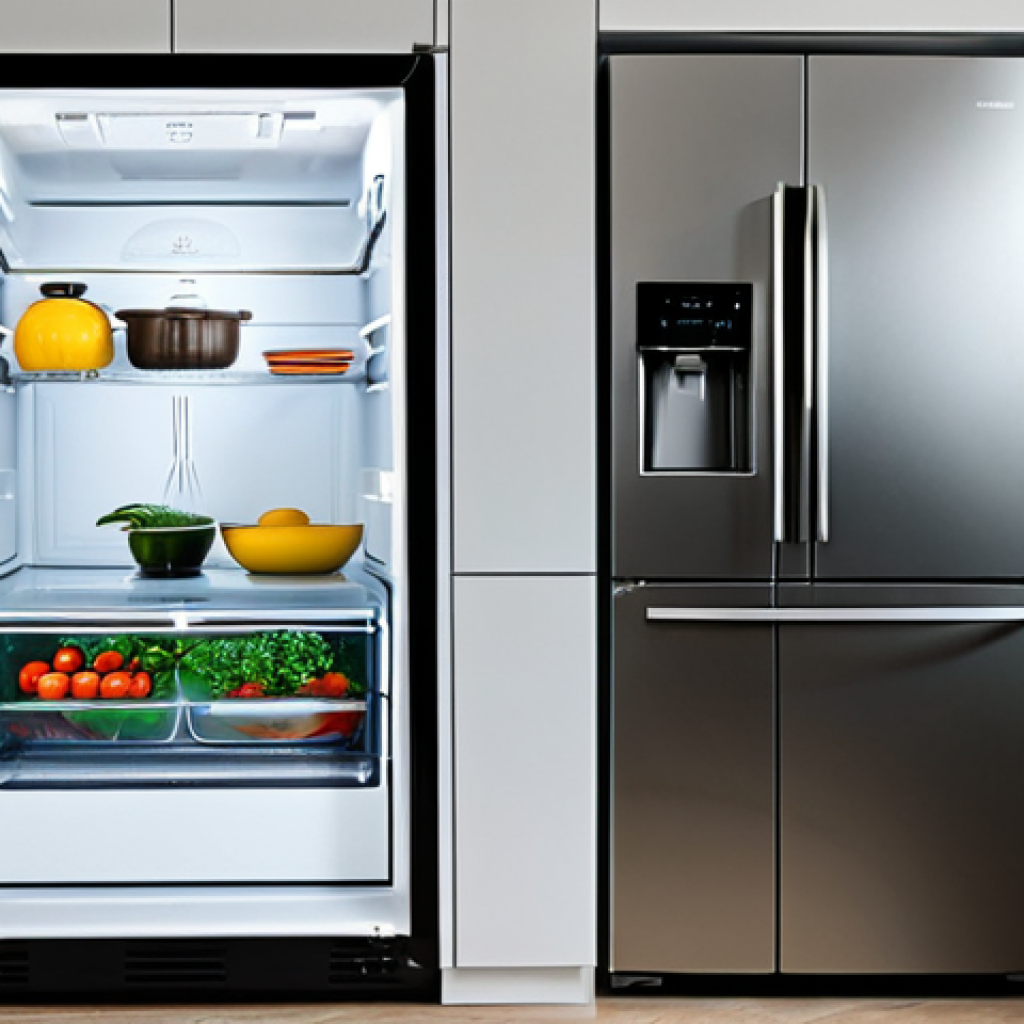 스마트 주방기기를 활용한 친환경 조리 - Smart Kitchen Appliances**

"A modern kitchen showcasing smart appliances: a refrigerator with a dig...