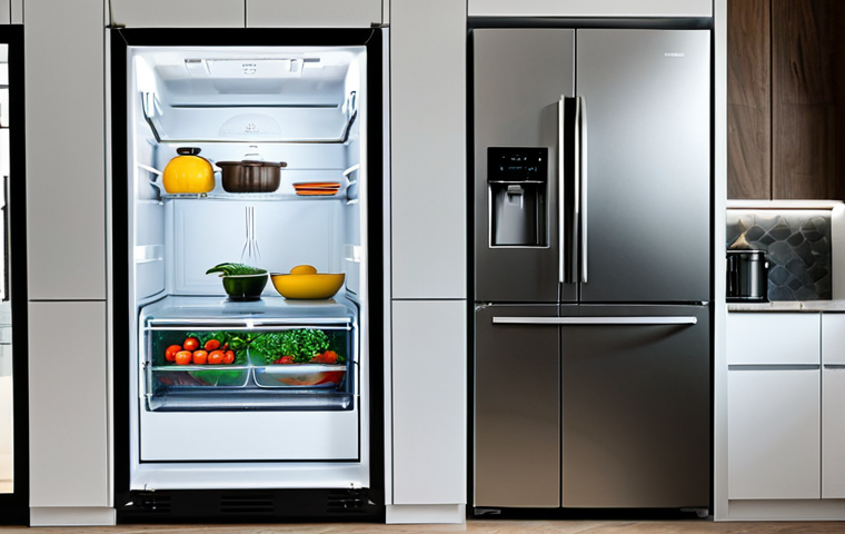스마트 주방기기를 활용한 친환경 조리 - Smart Kitchen Appliances**

"A modern kitchen showcasing smart appliances: a refrigerator with a dig...