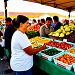 친환경 조리법의 최신 연구 결과 - Bustling Farmer's Market Scene**

"A vibrant Spanish farmer's market overflowing with colorful, seas...