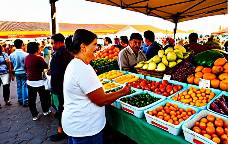 친환경 조리법의 최신 연구 결과 - Bustling Farmer's Market Scene**

"A vibrant Spanish farmer's market overflowing with colorful, seas...