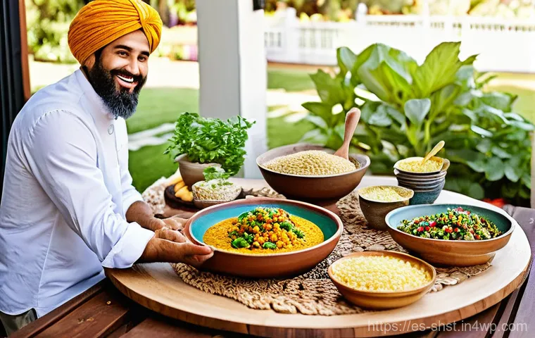 쌀과 곡물을 활용한 친환경 요리법 - **The Magic of Reinvention: Zero-Waste Culinary Art:**
    A close-up, eye-level shot on a clean, li...