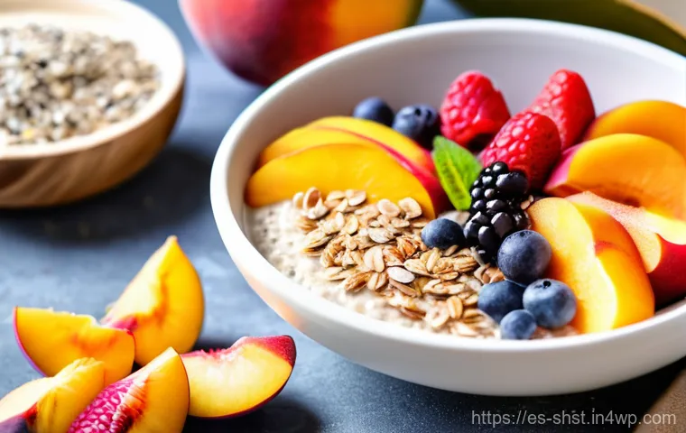 친환경 조리법으로 만드는 아침 식사 - Image Prompt 1: Vibrant Seasonal Oatmeal Bowl**