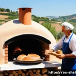 Home 20 친환경 조리법을 위한 가정용 화덕 활용 - A rustic outdoor kitchen scene in a sunny Spanish countryside setting featuring a traditional wood-f...