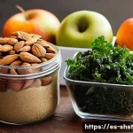 Home 19 건강한 친환경 간식 만들기 - A vibrant and inviting kitchen scene showcasing a variety of homemade eco-friendly snacks arranged o...