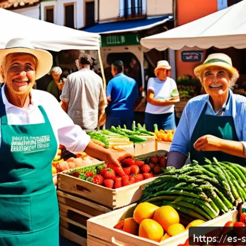 Home 17 친환경 조리법에 대한 소비자 행동 분석 - A vibrant farmer’s market scene in a sunny Spanish town square, showcasing a variety of fresh season...